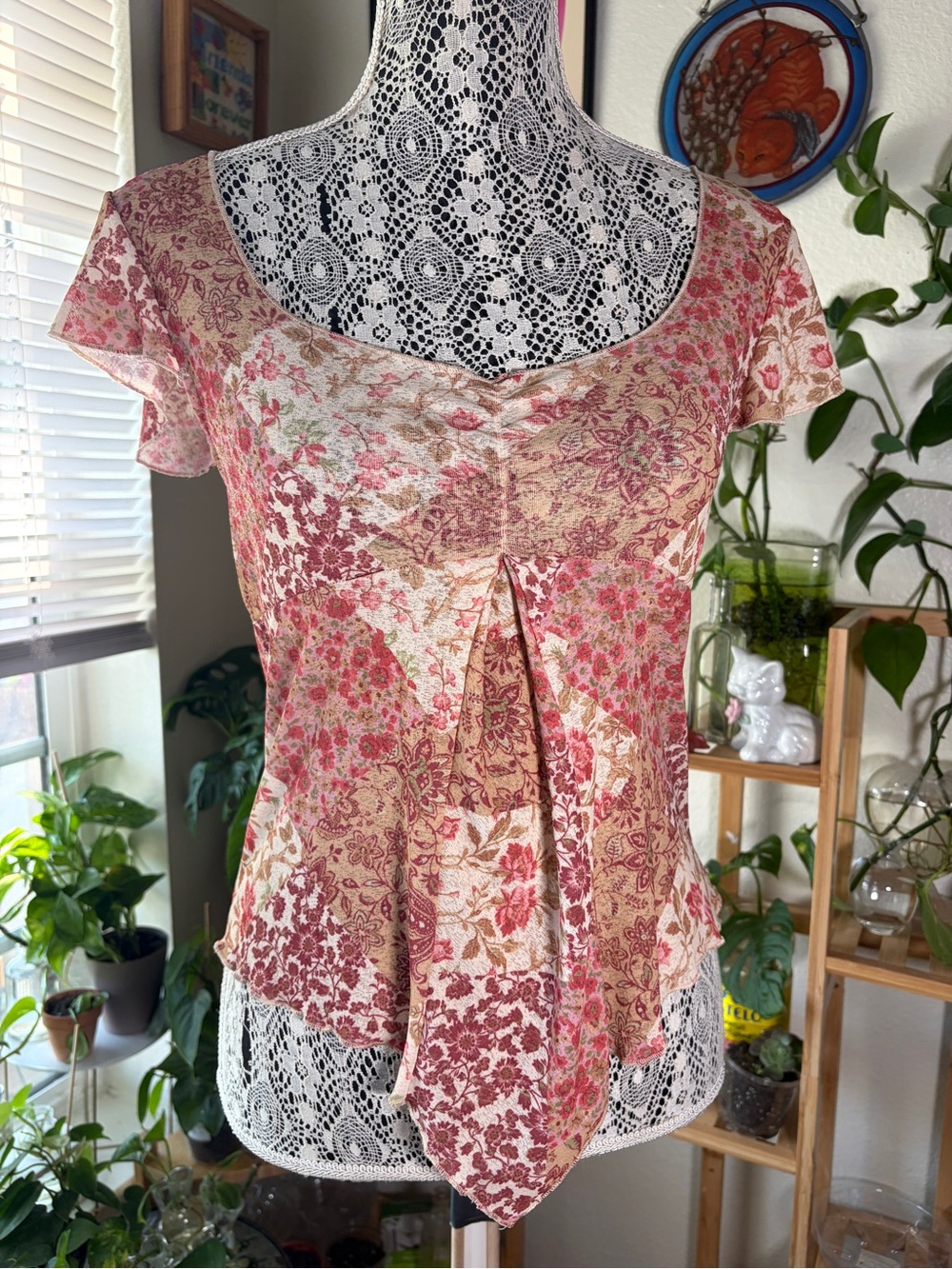Y2K No Boundaries Pink Cream Floral Blouse